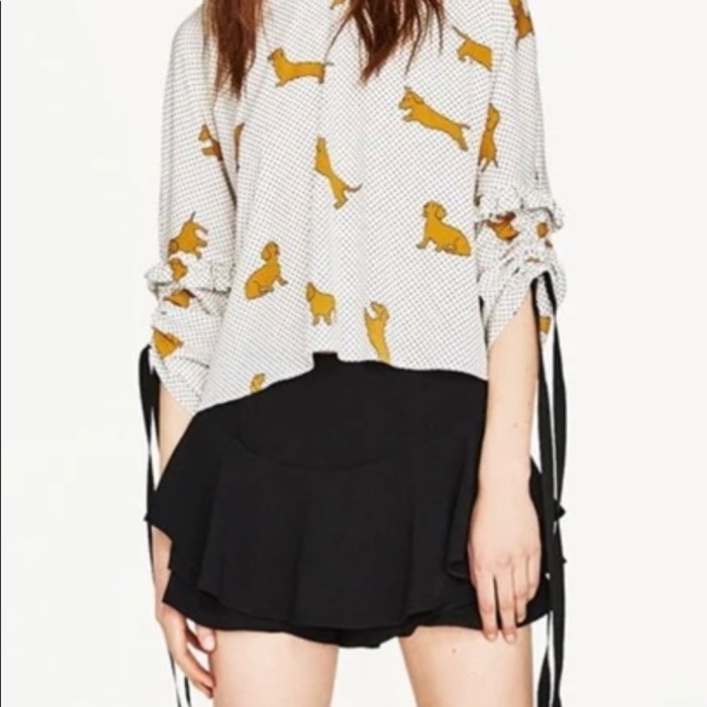 ZARA Dachshund Dog Blouse Size Large
